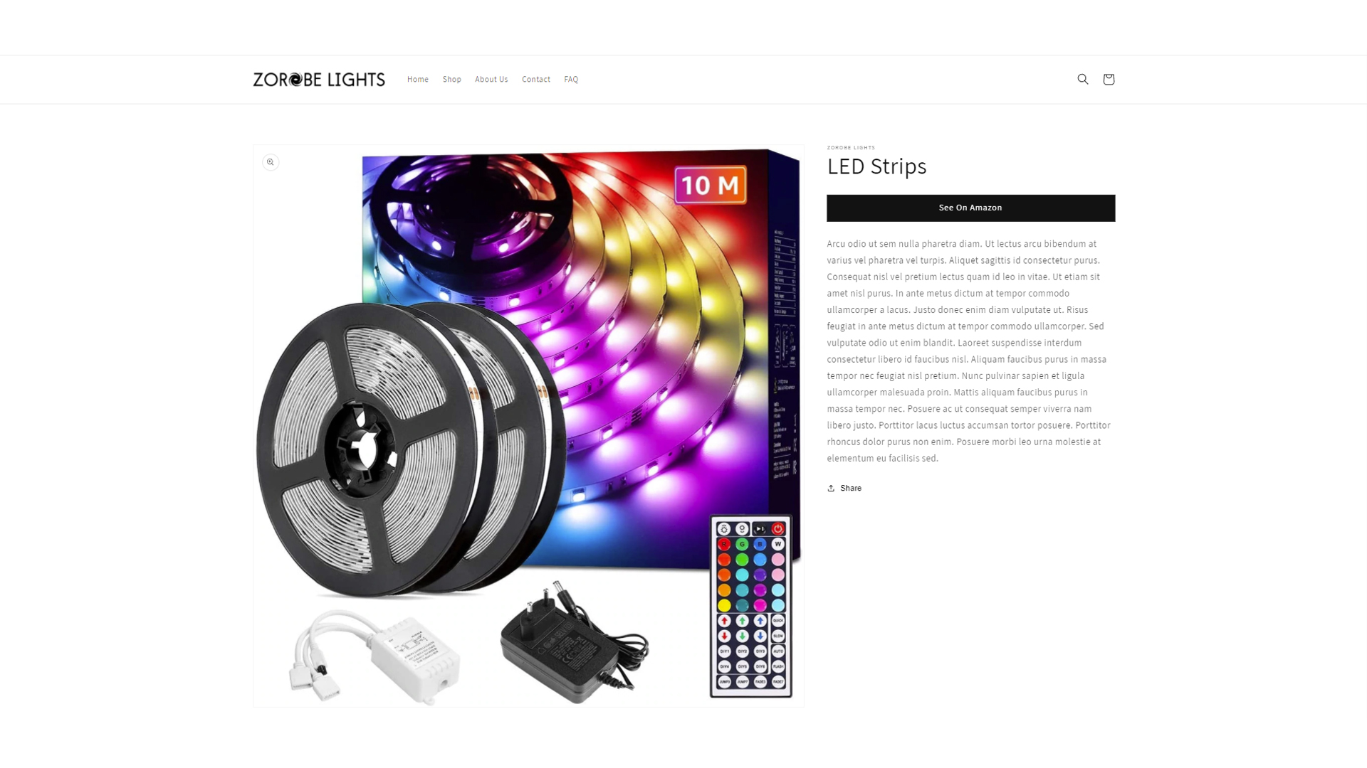 Display of Zorobe Lights affiliate product page.