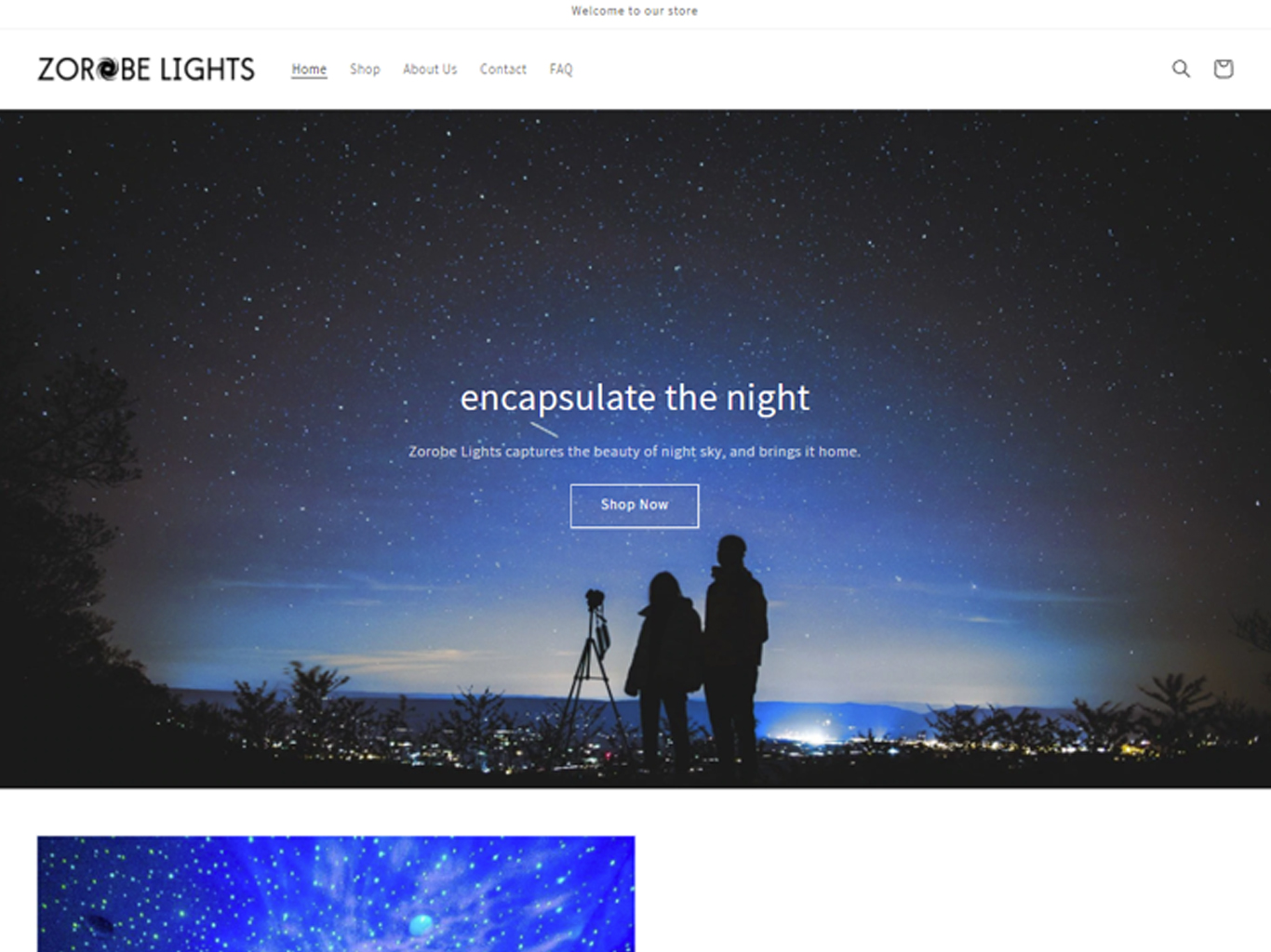 Display of Zorobe Lights landing page.