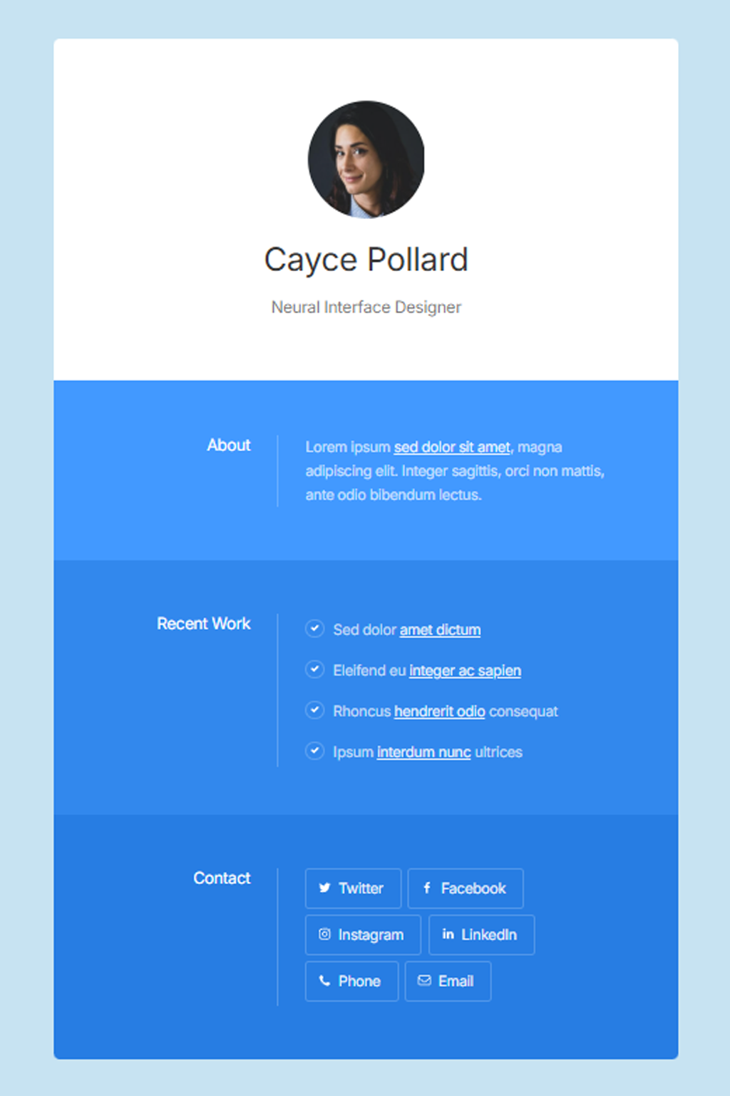 Cover art for "Cayce Pollard" | Online Résumé Card Clone